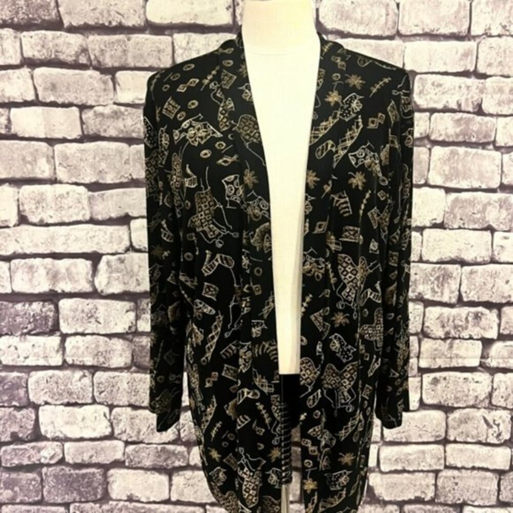 Made In Heaven Black, Ivory & Tan No Close Cardigan Size 1X